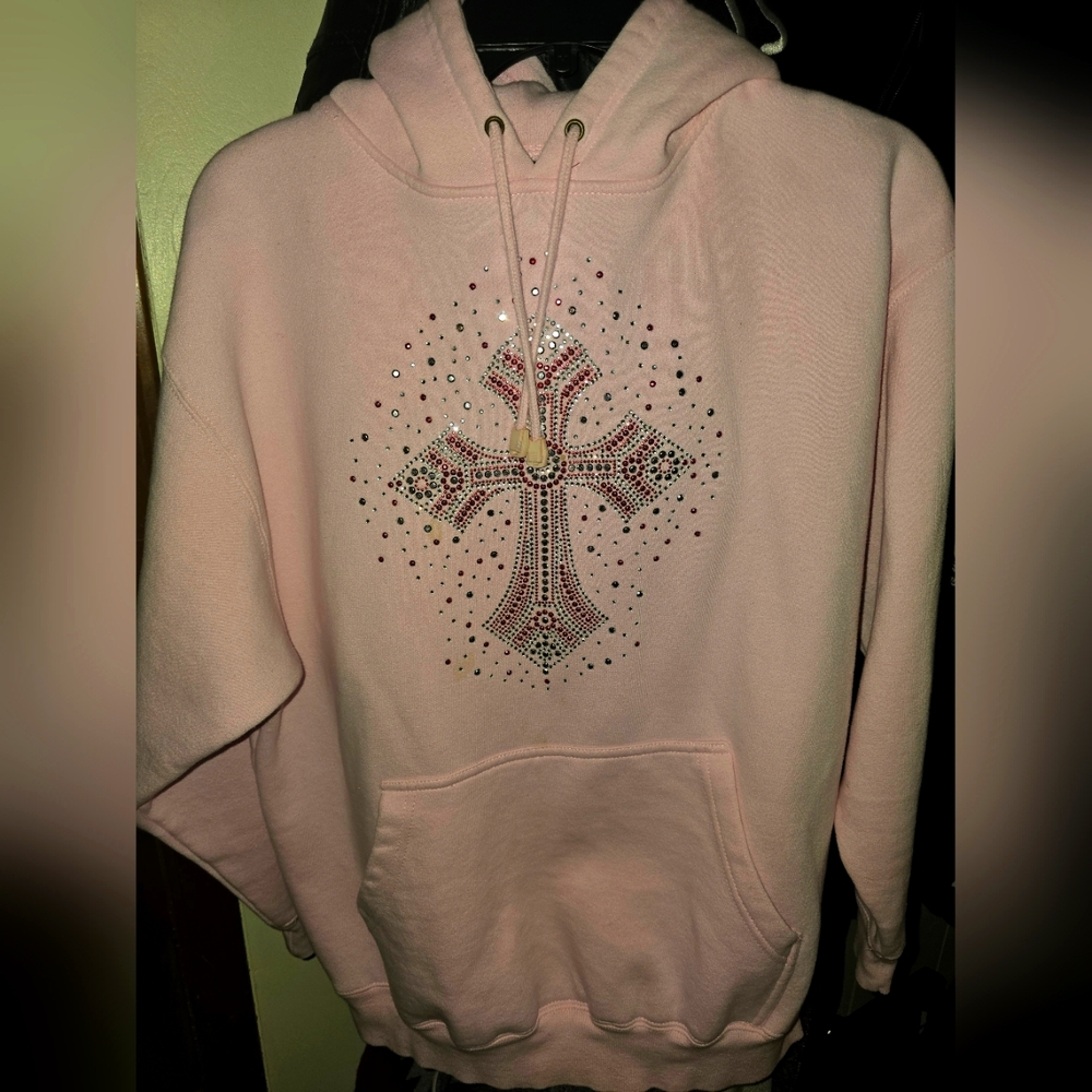 Pink Embellished Hoodie Sweater
